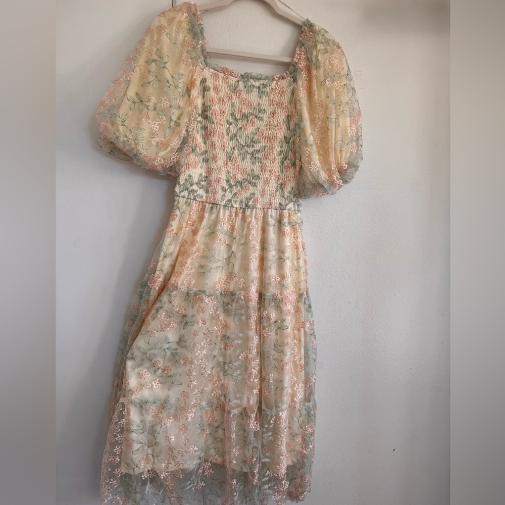 Hayden Cream and Pink Smocked Floral dress